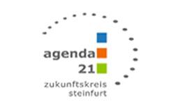 Logo von Agenda 21, Zukunftskreis Steinfurt, mit blauen, orangefarbenen und gr&uuml;nen Quadraten sowie einem Punktmuster.